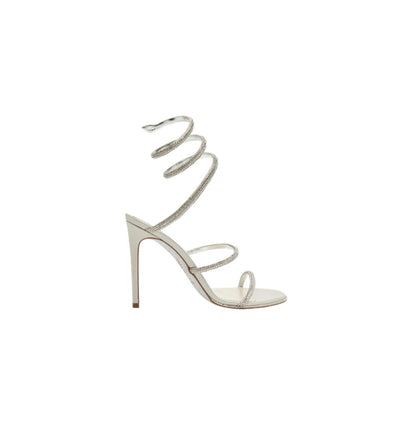 Silberne GLAM Sandals – seitliche Ansicht mit glänzender Snake-Spirale