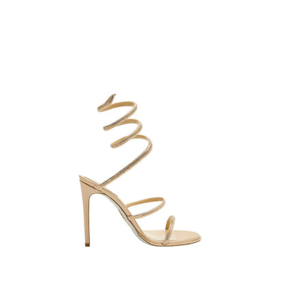 Goldene GLAM Sandals – seitliche Ansicht mit glänzender Snake-Spirale